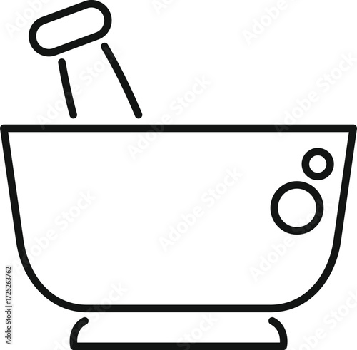 Simple line drawing of a mortar and pestle, ideal for representing cooking, medicine preparation, or pharmacy