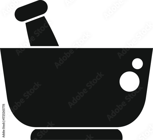 Black silhouette of mortar and pestle, essential tools for grinding and mixing ingredients in traditional medicine practices