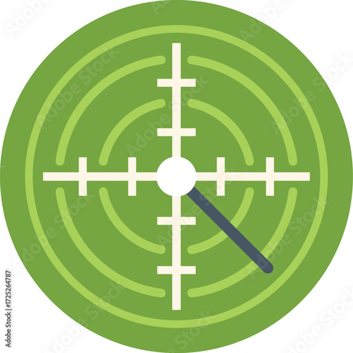 Radar screen showing a target with crosshairs and concentric circles, indicating object detection and location