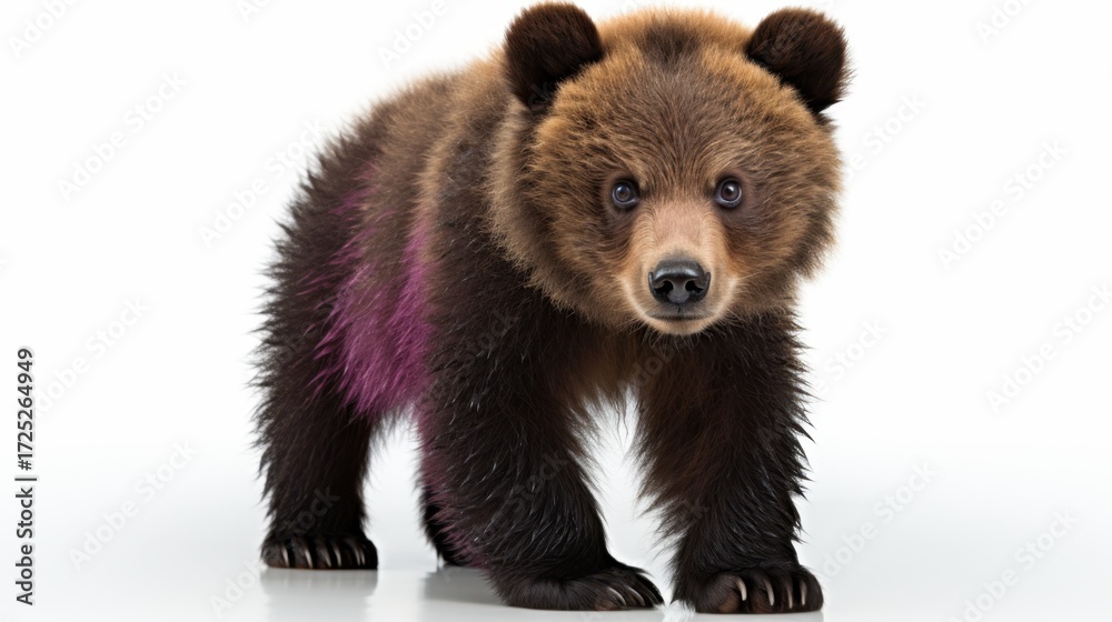 Fototapeta premium Charming Bear Cub Standing on White Background