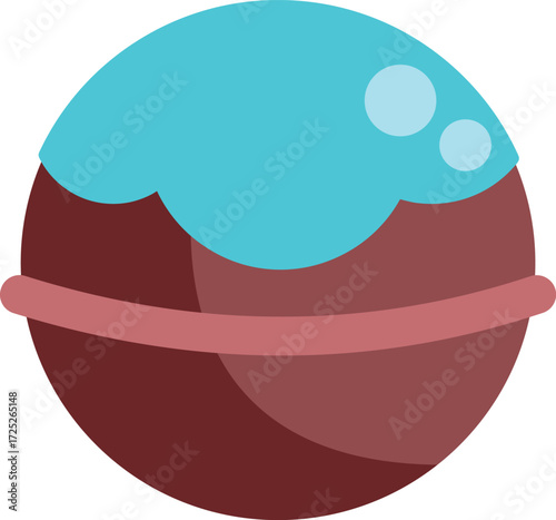 Delicious round chocolate candy with turquoise icing and pink ribbon decoration, perfect for satisfying sweet cravings