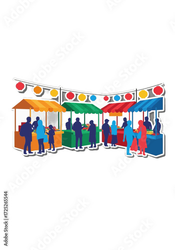 Vibrant Flat Vector Illustration of a Street Market