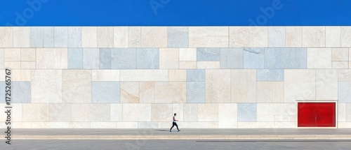 Man Jogging Against Modern Architectural Wall