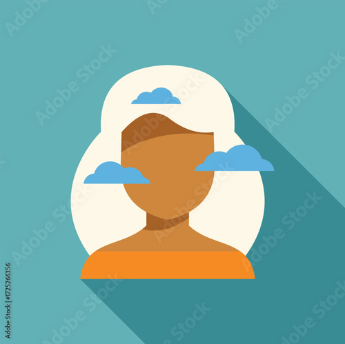 Young woman with clouds over her head, representing mental health issues, confusion and uncertainty