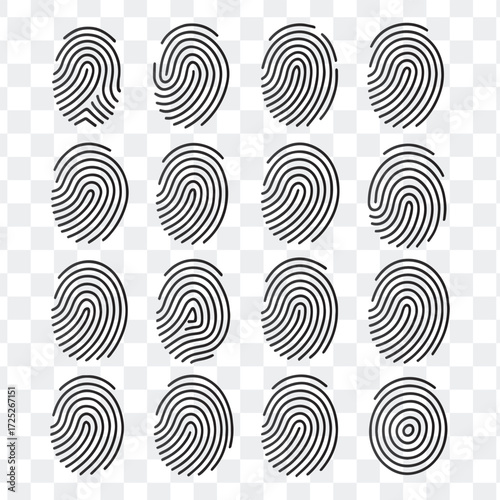 Detailed Black Fingerprint Icon Set