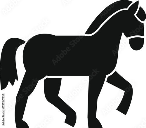 Silhouette of a majestic black horse walking, embodying elegance and power
