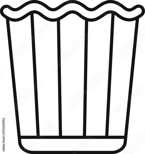 Simple black and white line drawing of a trash can with a wavy top, symbolizing waste disposal and recycling