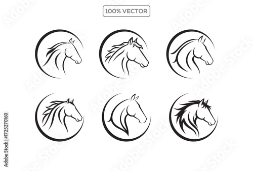Luxury Horse Logo Design, Simple Outline Vector Icon Illustration