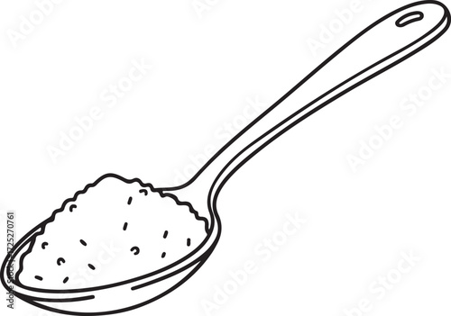 Simple line drawing of a spoon filled with granulated sugar or salt for food preparation