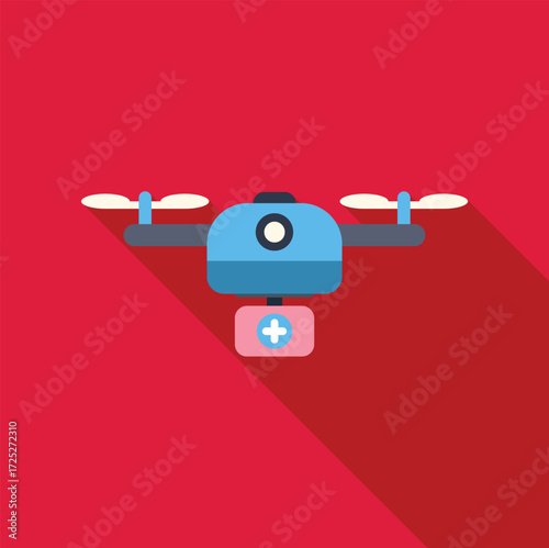 Medical drone carrying first aid kit, delivering emergency supplies, providing fast healthcare access
