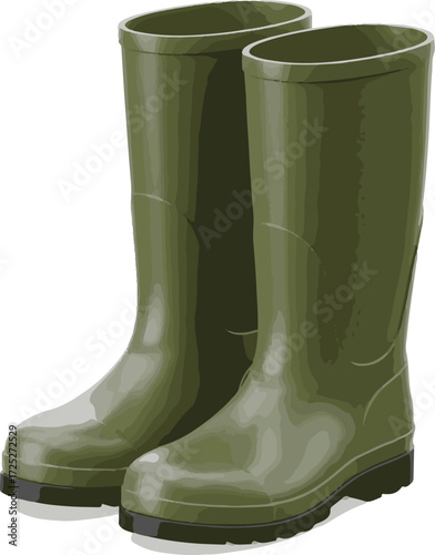 3D vector icon of fisherman boots with glossy rubber texture, minimal lifestyle design
