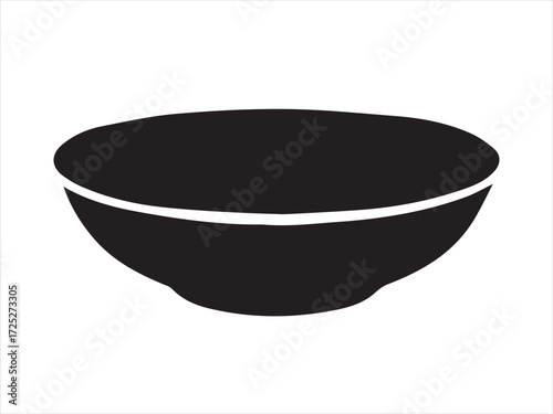 Empty black ceramic bowl on a clean white background