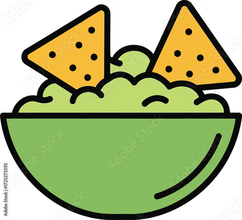 Fresh guacamole dip with tortilla chips mexican appetizer food vector illustration mexican cuisine vector