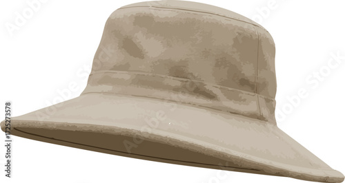 3D vector icon of fisherman’s hat with wide brim, realistic fabric texture