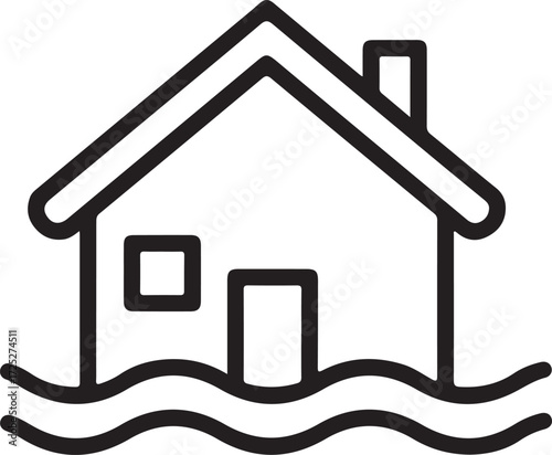 Simple icon of a house submerged in floodwaters showing water damage danger