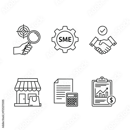 Business and finance outline icons set isolated