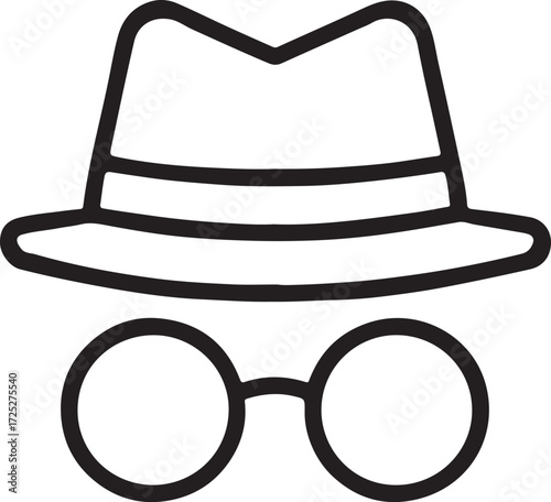 Iconic detective disguise with hat and round glasses symbol silhouette style