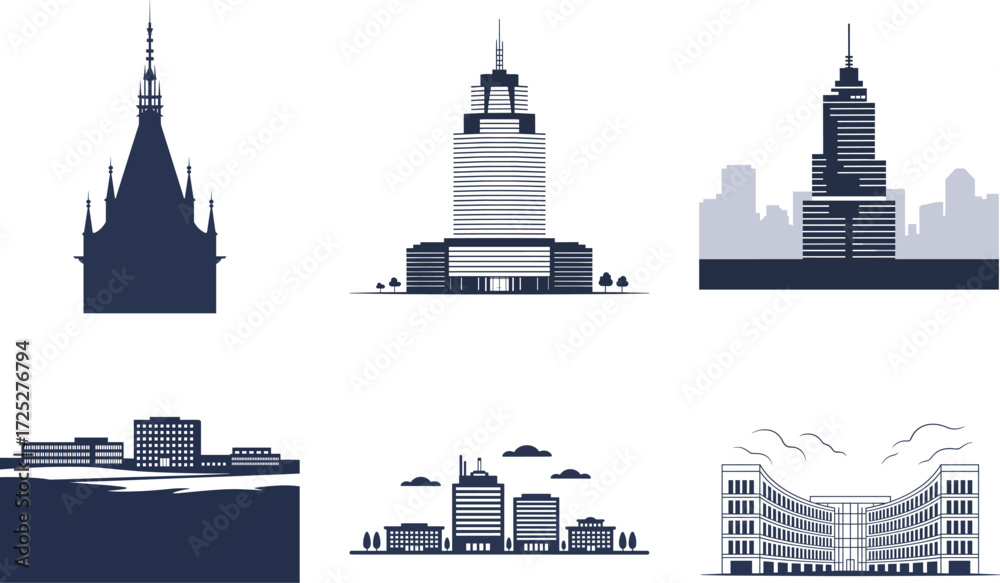 Fototapeta premium Corporate Business Building Silhouette Bundle Set