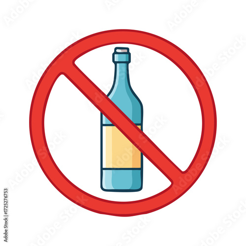 No alcohol bottle allowed here, prohibition warning symbol for restricted areas, clear message against drinking or alcohol consumption.