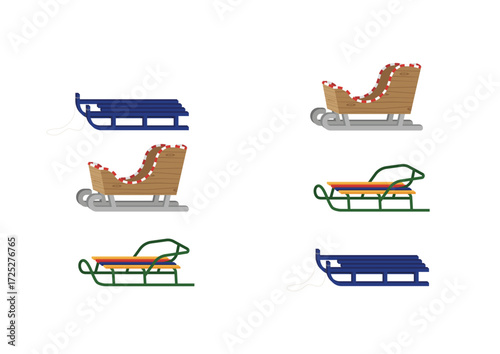 Set of sledge icons. Vector illustration isolated on white background.