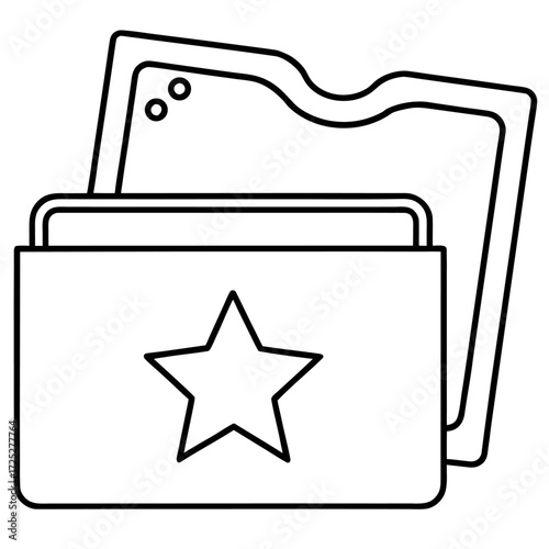 Outline folder with star icon for file management and organization representing documents and data storage vector illustration