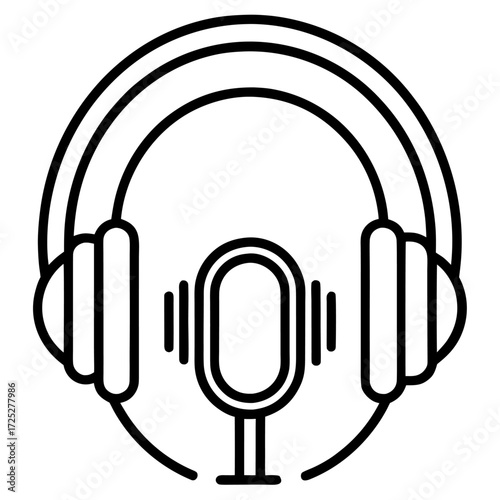 Podcast recording icon with headphones and microphone for audio content creation and online broadcasting design element