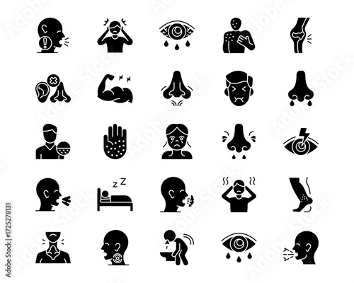 Allergy Symptoms Line Vector Icons