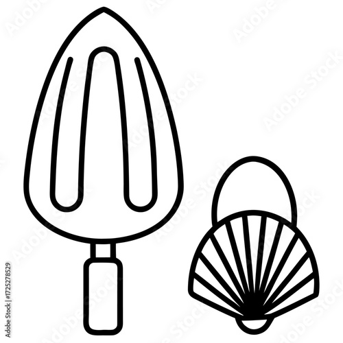 Lemon reamer and clam shell outline icons for food preparation and decoration graphic resources