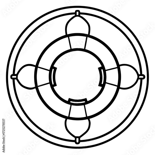 Minimalist Lifebuoy Illustration Vector Graphic with Black Outline Isolated on White Background Clean Design