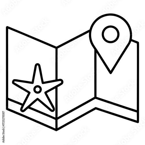 Folded map with starfish and location pointer offering guidance and directions to travel destinations