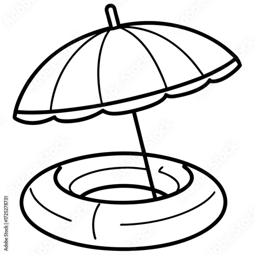 Whimsical beach umbrella and inflatable ring drawing ready for summer fun illustration