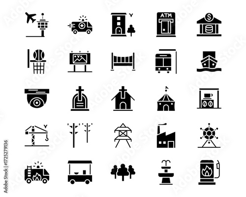 City Elements Line Vector Icons