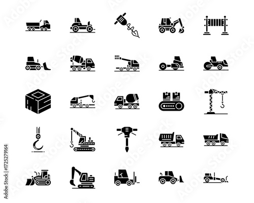 Construction Vehicles Line Vector Icons