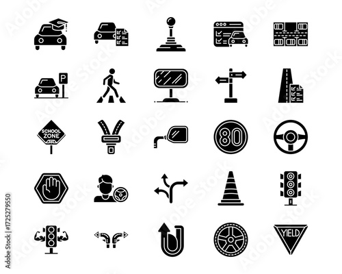 Driving School Line Vector Icons