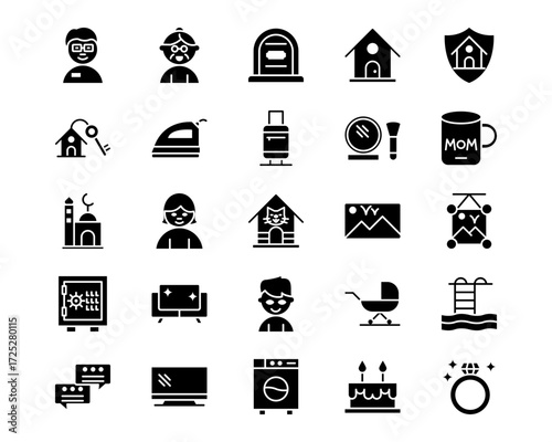 Family Life Line Vector Icons