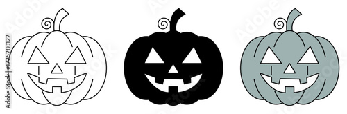 Three Halloween pumpkins, each with a unique design, embody the spooky spirit of the holiday