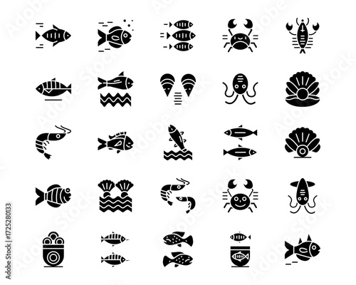 Fish and Seafood Line Vector Icons