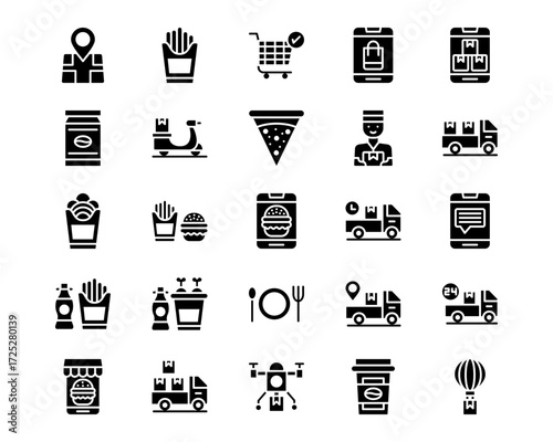 Food Delivery Line Vector Icons