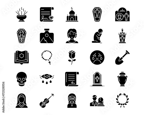 Funeral Line Vector Icons