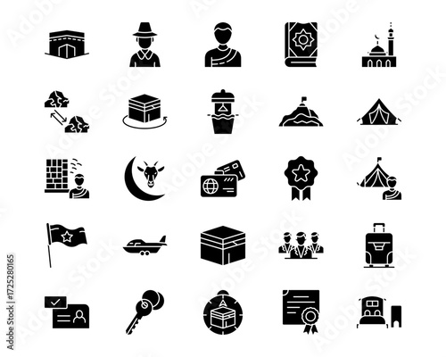 Hajj Pilgrimage Line Vector Icons