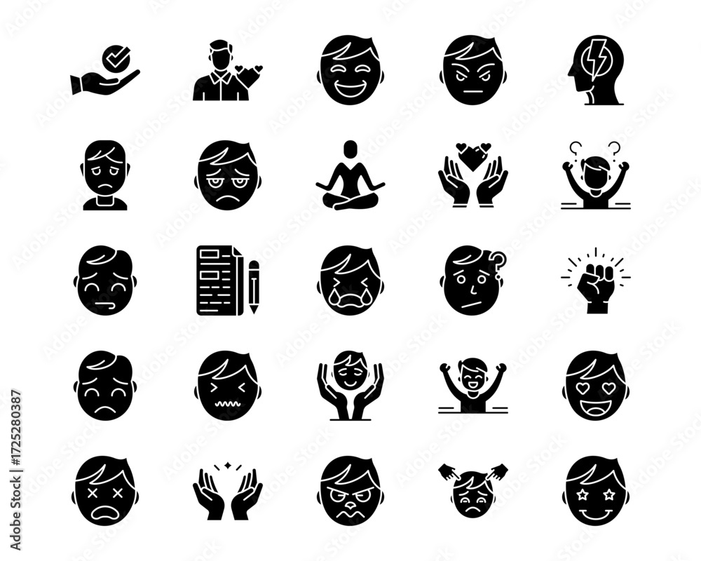 Naklejka premium Human Emotions Line Vector Icons