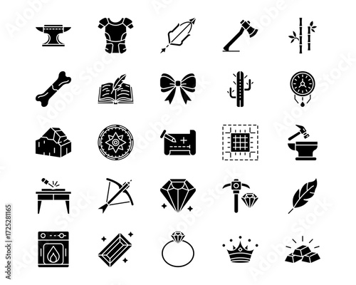 Mining And Crafting Line Vector Icons