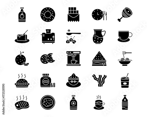 Morning and Breakfast Line Vector Icons