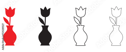 flower vase with flower vector icon, flower vase vector, silhouette, line art illustration