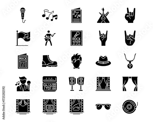 Rock and Roll Line Vector Icons