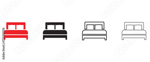 double bed vector icon, luxurious relaxing bed vector, silhouette, line art