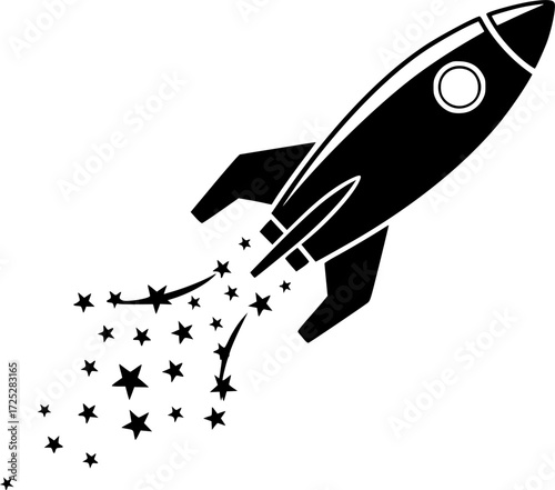 a black and white vector image of a rocket