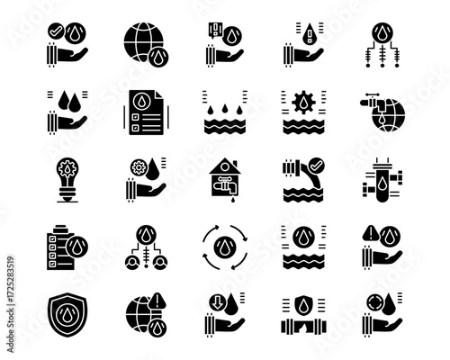 Water Crisis Line Vector Icons