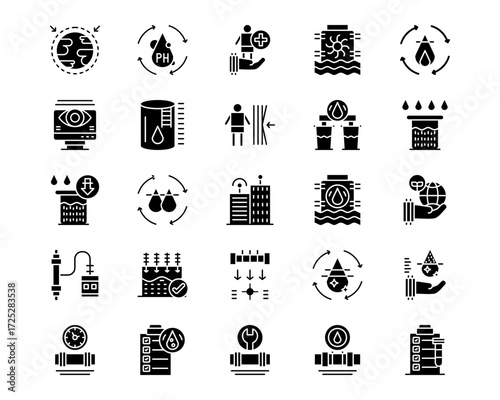 Water Treatment Line Vector Icons