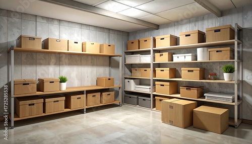 Organized basement storage room